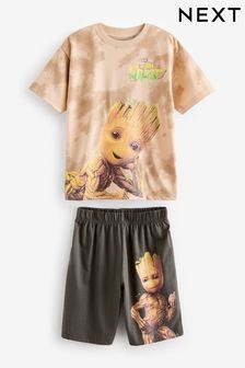 Khaki/Stone Groot - Single Short Pyjamas (3-14yrs) (Q70017) | kr210 - kr290