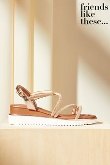 Friends Like These Rose Gold Comfort Strappy  Embellished Wedge Sandal (Q70074) | €50