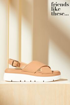 Friends Like These Nude Pink Comfort Faux Leather Slingback Chunky Platform Sandal (Q70076) | $90