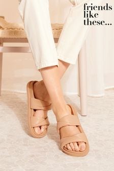 Friends Like These Camel Twist Footbed Faux Leather Slider Sandal (Q70079) | $68