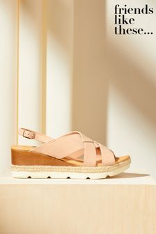 Friends Like These Pink Comfort  Faux Leather Slingback Woven Wedge (Q70100) | ₪ 176