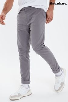 Szary - Threadbare spodnie typu chino z diagonalu bawełnianego ze stretchem (Q70110) | 165 zł
