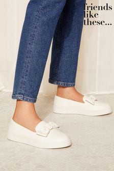 Friends Like These White Regular Fit Faux Leather Bow Slip On Trainers (Q70121) | €42