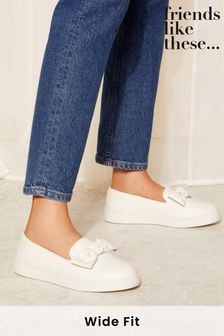 Friends Like These White Wide Fit Faux Leather Bow Slip On Trainers (Q70122) | $71