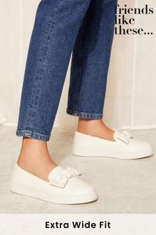 Friends Like These White Extra Wide Fit Faux Leather Bow Slip On Trainers (Q70123) | ₪ 151