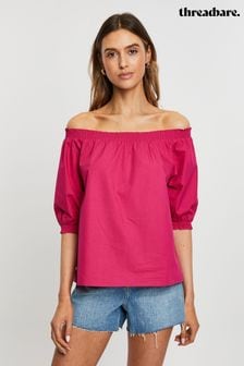 Threadbare Pink Bardot Puff Sleeve Top (Q70281) | €29