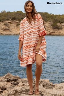 Оранжевый - Ярусное платье миди с V-образным вырезом и вышивкой Threadbare (Q70289) | €56