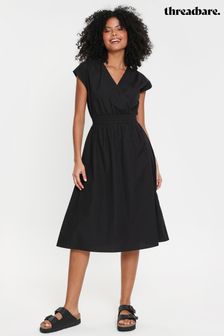 Threadbare Black Cotton Poplin Maxi Wrap Dress (Q70301) | AED177