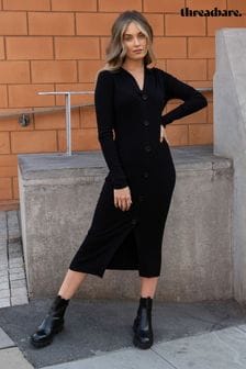 Threadbare licorice Black Curve Ribbed Knit Cardigan Style Dress (Q70334) | $48