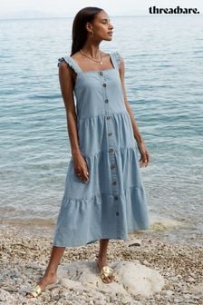 Синій - Threadbare Лляна Blend багатоярусна сукня міді (Q70339) | 2 174 ₴