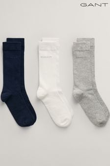 GANT Teens Blue Tonal Logo Ribbed Socks 3 Pack