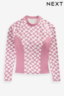 Pink/White Contrast Checkerboard Long Sleeve Rash Vest (Q70394) | €41