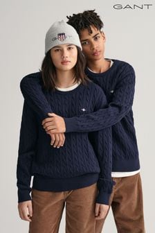Niebieski bawełniany sweter Gant Teens z okrągłym dekoltem i splotem warkoczowym (Q70406) | 505 zł