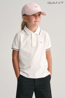Weiß - Gant Kids Shield Piqué-Poloshirt mit Zierstreifen (Q70442) | 70 €