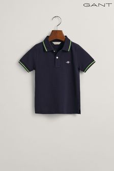 Blau - Gant Kids Shield Piqué-Poloshirt mit Zierstreifen (Q70462) | 70 €