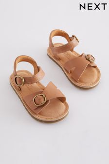 Brown Wide Fit (G) Leather Buckle Sandals (Q70495) | $34 - $37