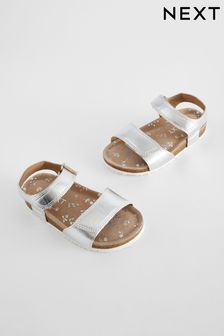 Silver Wide Fit (G) Leather Corkbed Sandals (Q70531) | 90 SAR - 101 SAR