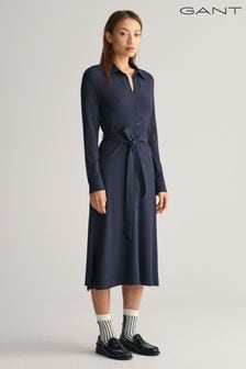 GANT Blue Fitted Jersey Shirt Dress (Q70600) | SGD 290