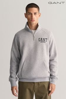 Серый свитшот с короткой молнией и принтом Gant Arch (Q70616) | €166