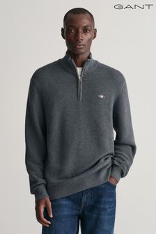 Grau - Gant Pullover aus strukturierter Baumwolle mit halbem Reißverschluss (Q70662) | 207 €