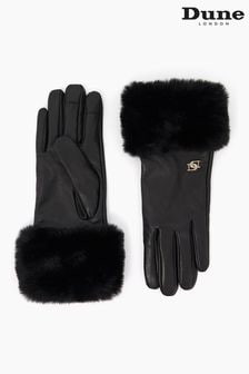Dune London Black Islingtons Leather Faux Fur Cuff Gloves (Q70687) | HK$514