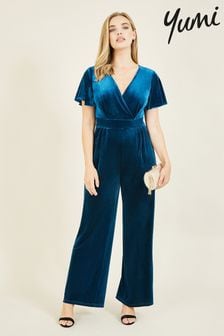 Yumi Blue Jumpsuit With Angel Sleeves (Q70722) | $143