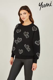 Yumi Black Sequin Heart Relaxed Jumper (Q70725) | AED277