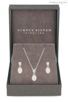 Simply Silver Freshwater Pearl And Cubic Zirconia Set