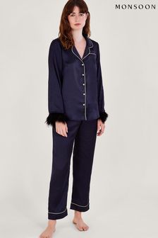 Monsoon Blaues Fia Pyjama-Set mit Federbesatz (Q70750) | 53 €