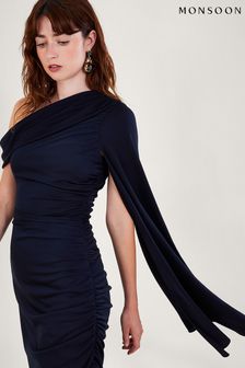 Monsoon Blue Dora Drape Dress (Q70757) | AED604