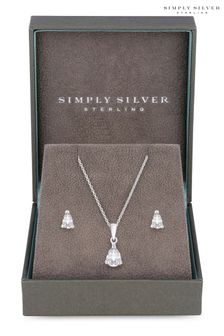 Simply Silver Cubic Zirconia Pear Stone Set