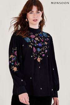 Monsoon Freya Embroidered Bib Black Blouse (Q70768) | 53 €