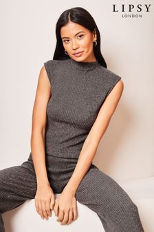 Lipsy Grey Cosy High Neck Knitted Vest Top (Q70857) | 740 UAH