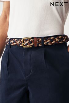 Navy Weave Leather Belt (Q70930) | $31