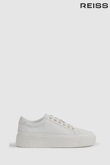 Reiss White Leanne Grained Leather Platform Trainers (Q71028) | OMR111