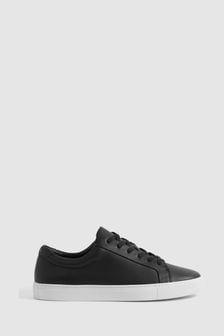 Reiss Black Luca Grained Leather Trainers (Q71064) | $385