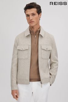 Reiss Oatmeal Maray Brushed Wool Blend Zip-Through Jacket (Q71091) | €454