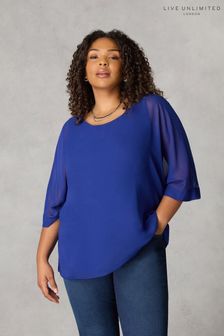 Live Unlimited Curve Blue Chiffon Overlay Top (Q71100) | kr584