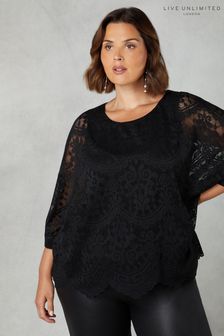 Live Unlimited Curve Lace Overlay Black Top (Q71102) | €75
