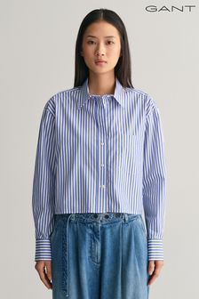 GANT Blue Relaxed Fit Cropped Striped Shirt (Q71107) | $275