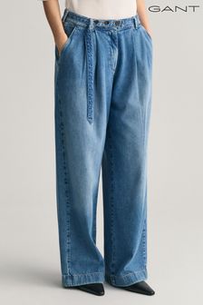GANT Blue Relaxed Fit Wide Leg Belted Jeans