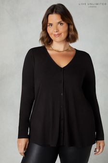 Black - Live Unlimited Jersey Button Through Shirt (Q71122) | kr710