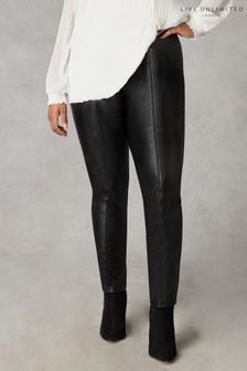 Črne hlače z ravnimi hlačnicami iz umetnega usnja za močnejše postave Live Unlimited (Q71127) | €79