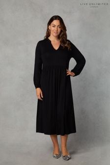 Live Unlimited Petite Curve Jersey Nehru Collar Relaxed Black Dress (Q71135) | kr900