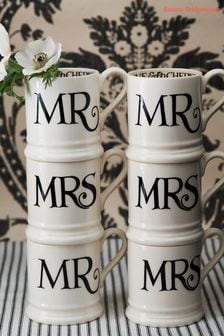 Emma Bridgewater Set of 2 Cream Black Toast Mr & Mrs 1/2 Pint Mugs Boxed (Q71326) | $86