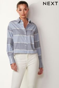 Light Blue Long Sleeve Cotton Cropped Shirt (Q71424) | €44