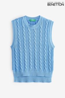 Benetton Blue Knitted Vest Sleeveless Sweater Jumper