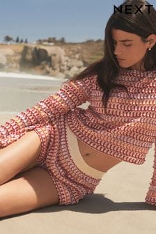 Pink/Orange Long Sleeve Crochet Top (Q71567) | ₪ 127