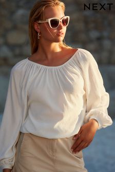 Білий - Текстурована блузка з горловиною-човником (Q71568) | 1 211 ₴