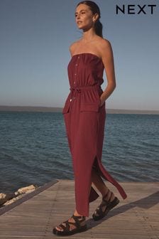 Винный красный - Трикотажное платье-бандо в стиле милитари (Q71611) | €30
